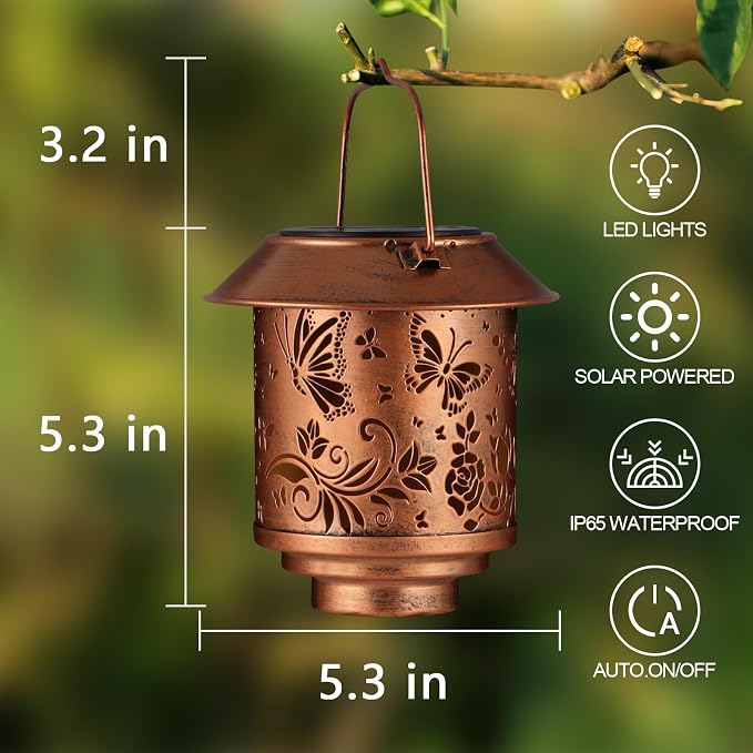 Outdoor Hanging Solar Lantern Waterproof Outside Metal Openwork Butterfly - Image 6
