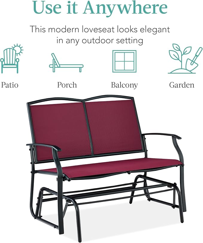 Best Choice Products 2-Person Outdoor Patio Swing Glider Steel Bench Loveseat - Image 7