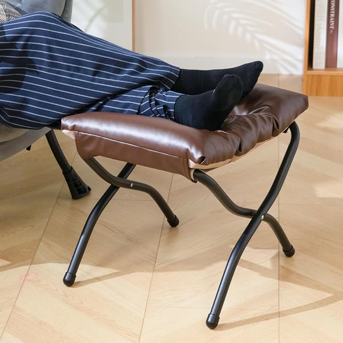 HollyHOME 15" H Folding Footrest Stool, Upholstered Foldable Ottoman - Image 2