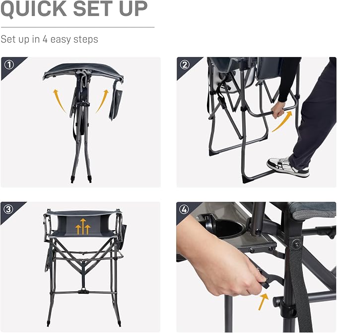 EVER ADVANCED Portable 30.7" Seat Height Tall Folding Camping Chair Directors - Image 6