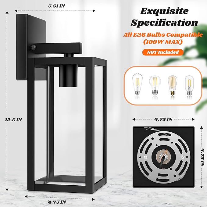 2-Pack Outdoor Light Fixtures Wall Mount, Waterproof Exterior Wall Lanterns - Image 6
