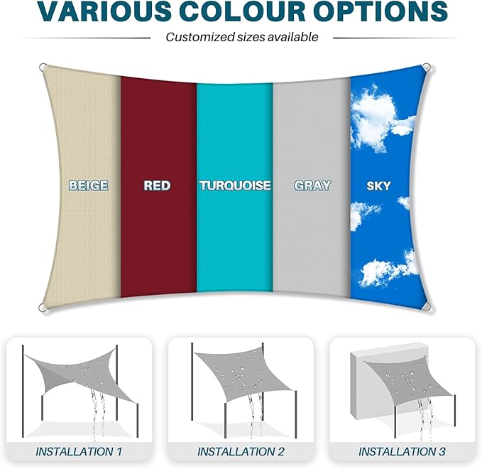 Coarbor 16'x17' Waterproof Sun Shade Sail Rectangle Canopy Shade Cover - Image 6