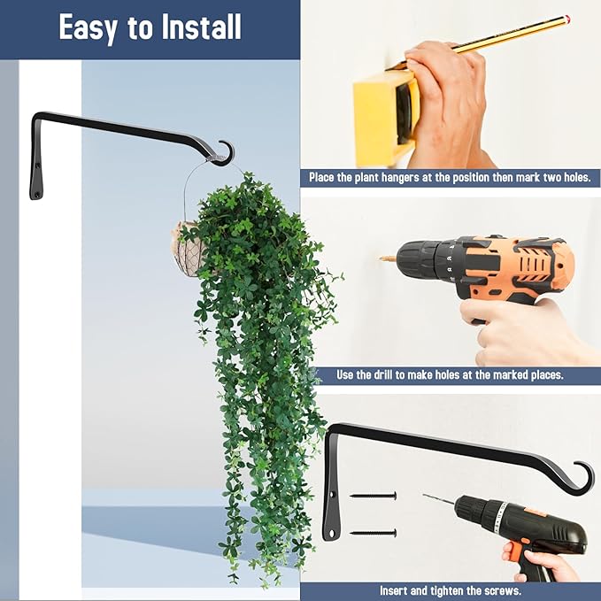 FEED GARDEN 2 Pack 12 Inch Hanging Plant Bracket Wall Hooks Decorative Plant - Image 6