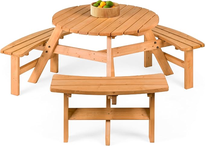 Best Choice Products 6-Person Circular Outdoor Wooden Picnic Table by BestChoiceProducts