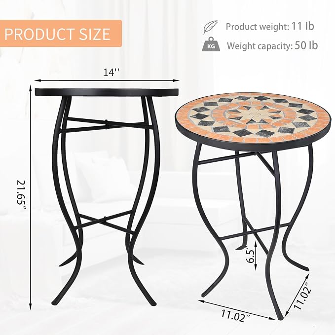 VCUTEKA Mosaic Outdoor Side Table - Image 3