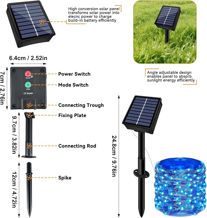 Solar String Lights Outdoor Waterproof 33ft 100LED 8 Modes Twinkle Lights Solar - Image 7