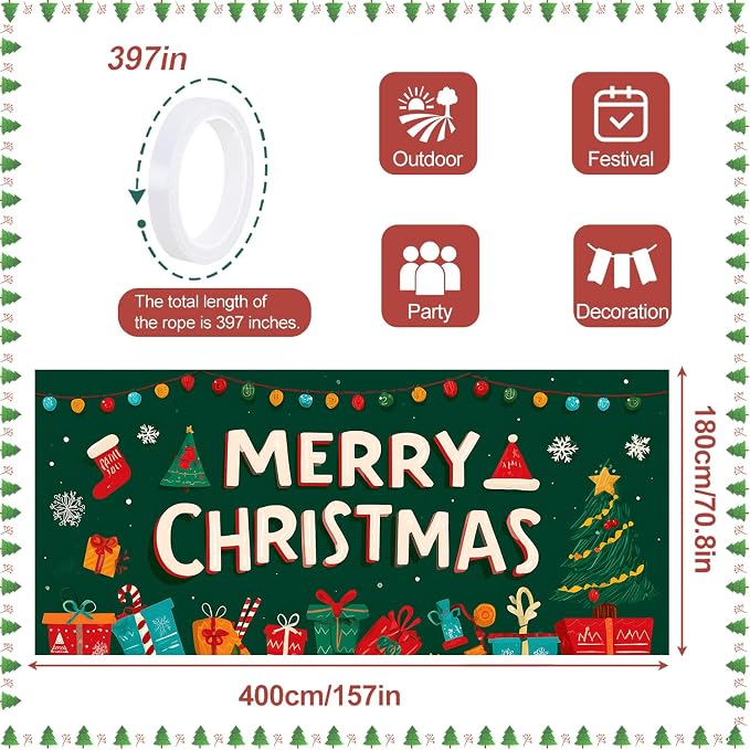 ANNA QUEEN Merry Christmas Gift & Tree Garage Door Banner 6 x 13FT, Holiday - Image 3