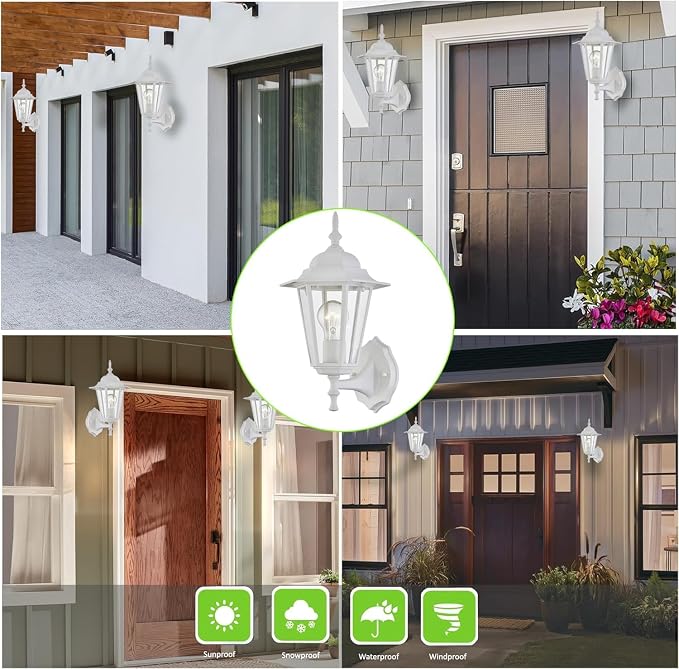 WISBEAM 2 Pack Outdoor Wall Light, E26 Base 60W Max, Metal Housing Plus Glass - Image 6