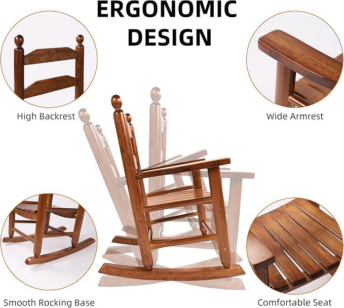 Toddler Rocking Chair Set of 2 Wooden Comfy Recliner Rocker - Image 5