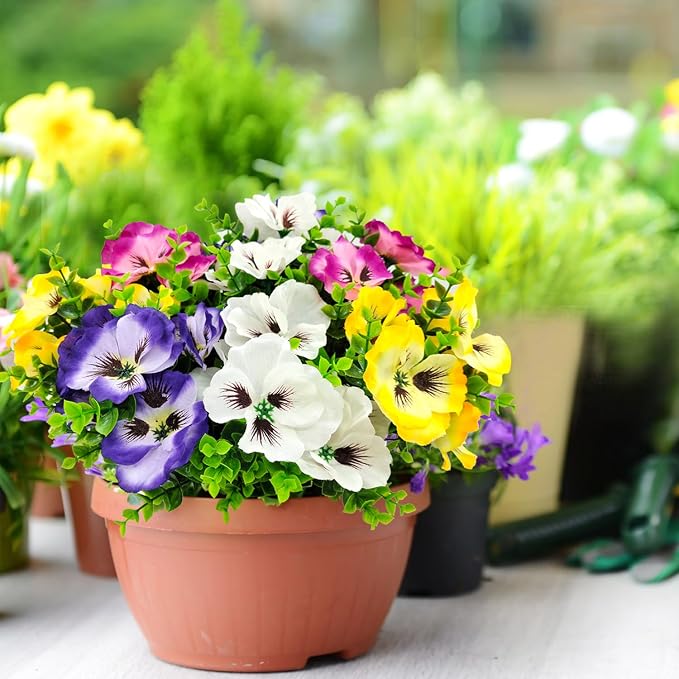 Pansies Artificial Flowers for Outdoors UV Resistant 12 Bundles Silk Pansy - Image 3