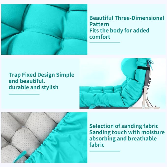 Tudomro 2 Pcs Peacock Blue 66'' Outdoor Chaise Lounge Cushion Waterproof Patio - Image 4