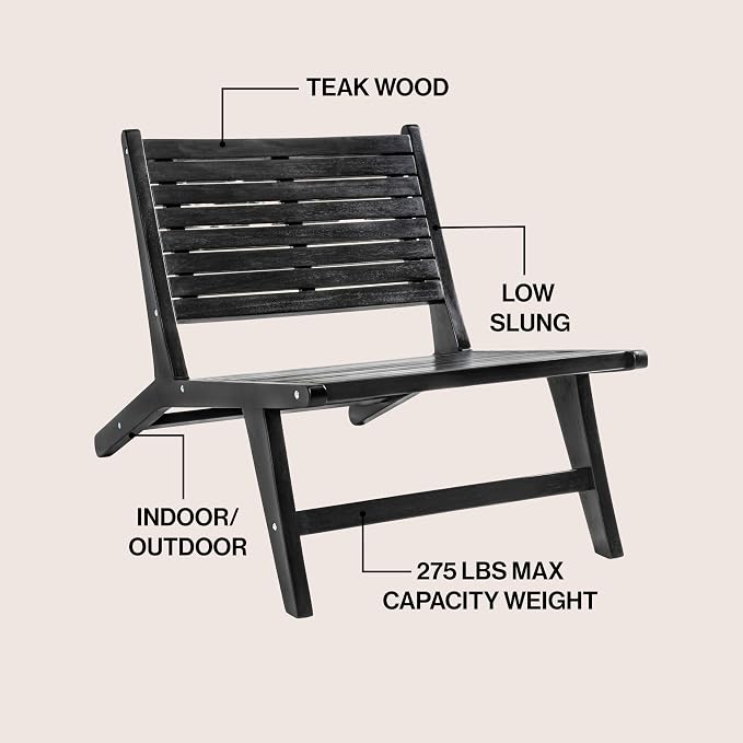 JONATHAN Y PAT2000C Leo Mid-Century Modern Wood Armless Outdoor Lounge Chair - Image 4