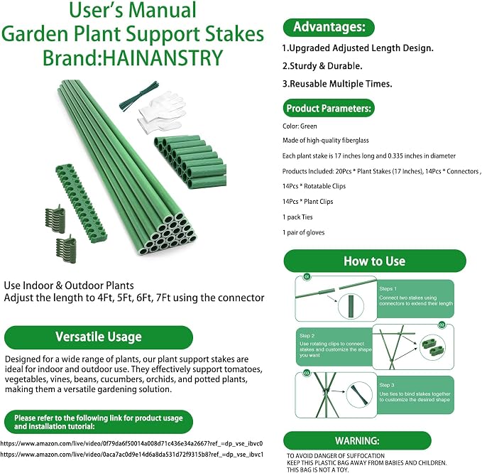Garden Stakes 17Inch 20Pack, DIY Tall Plant Support Stakes of 4Ft, HAINANSTRY - Image 7