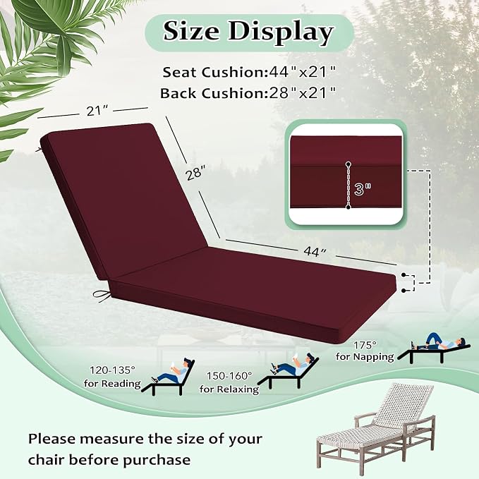 Cozyide Chaise Lounge Cushions Outdoor 72"x21"x3", Waterproof Lounge Chair - Image 6