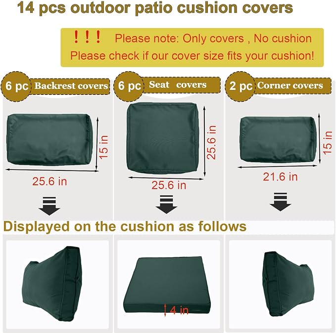 14 Piece Outdoor Patio Cushion Cover Replacement, Waterproof Patio Cushion - Image 2