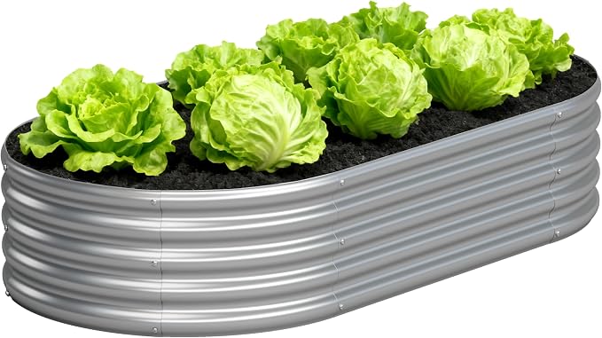 4x2x1FT Galvanized Raised Garden Bed Kit, Vegetable Boxes-Oval Metal Flower Box by Yortrek