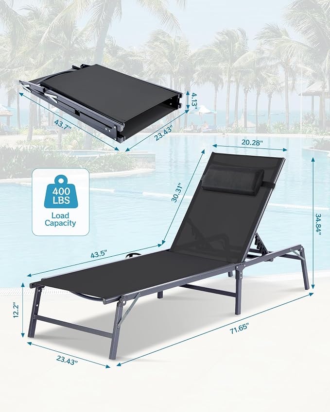 2 Pack Foldable Chaise Lounge Chair - Image 3