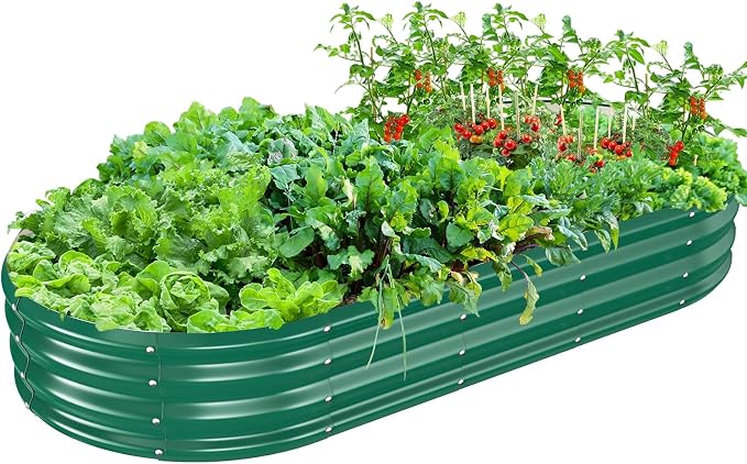 Oval Galvanized Planter Box, Metal Raised Garden Bed by TBMLC