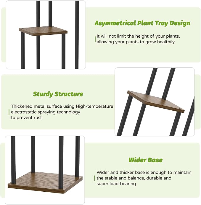 3 Tier Plant Stand Indoor Outdoor, Wood Metal Flower Shelf Pot Holder Clearance - Image 5