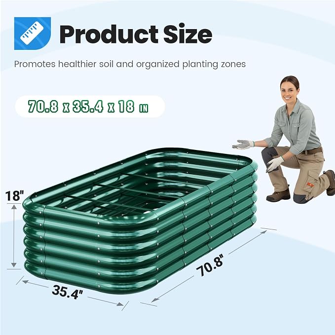 Quictent Galvanized Raised Garden Bed Kit, Strengthened by Crossbar, Dark Green - Image 6