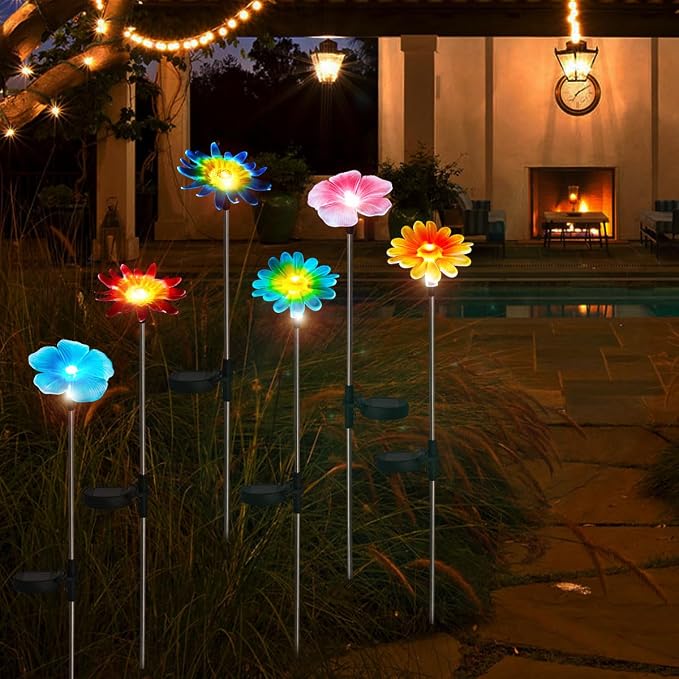 EiGreen 6 Pack Solar Garden Lights Outdoor Decor, Stake Yard Figurine Colorful - Image 5