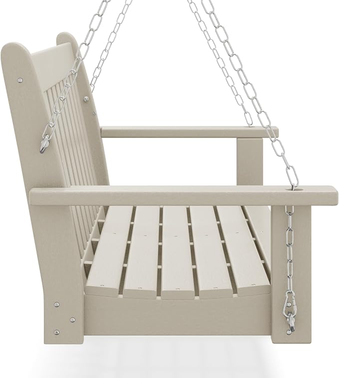 COSTAELM Paradise Outdoor Patio HDPE Hanging Front Porch Swing Bench - Image 3