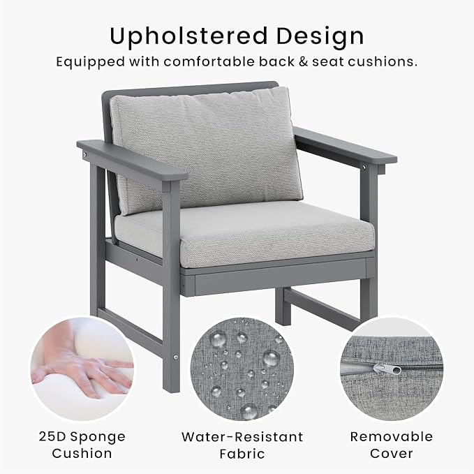 5-Piece Patio Conversation Sets, Weatherproof HDPE Sectional Furniture Set - Image 7