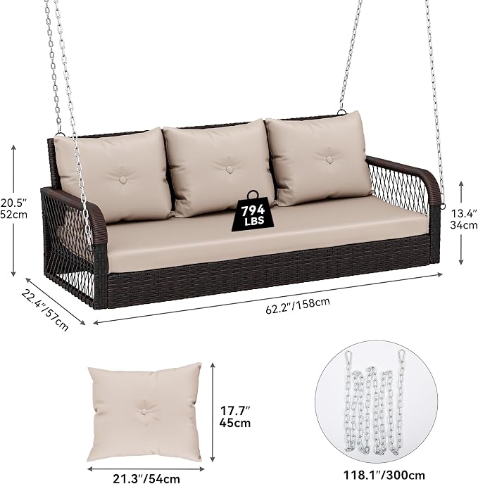 YITAHOME 3-Seats Front Porch Swing - Image 6
