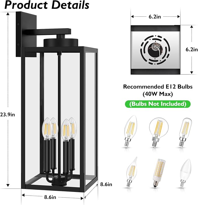 BesLowe 23.9" Extra Large Size Outdoor Wall Light Fixture, Exterior Lighting - Image 6