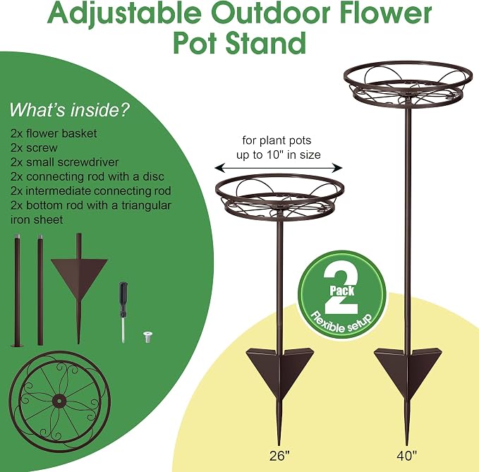 Tellingyou 2 Pack Adjustable Outdoor Flower Pot Stand, Metal Outdoor Plant - Image 3