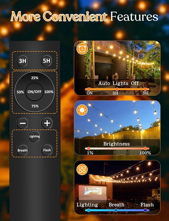 GHUSTAR 50ft Solar Outdoor String Lights - Image 4