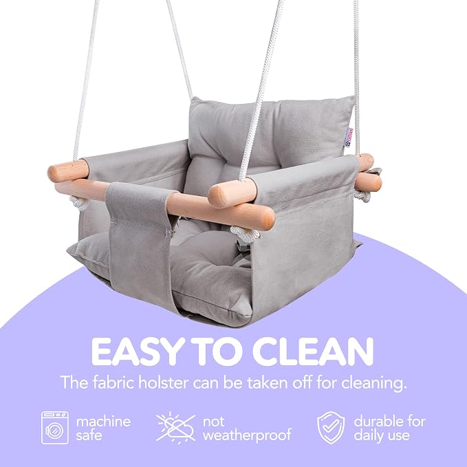 CaTeam - Canvas Baby Swing, Wooden Hanging Swing Seat Chair - Image 5