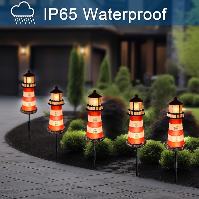 5 Pack Lighthouse Gifts, Hokfirm Solar Garden Lights Outdoor Garden Stake - Image 4