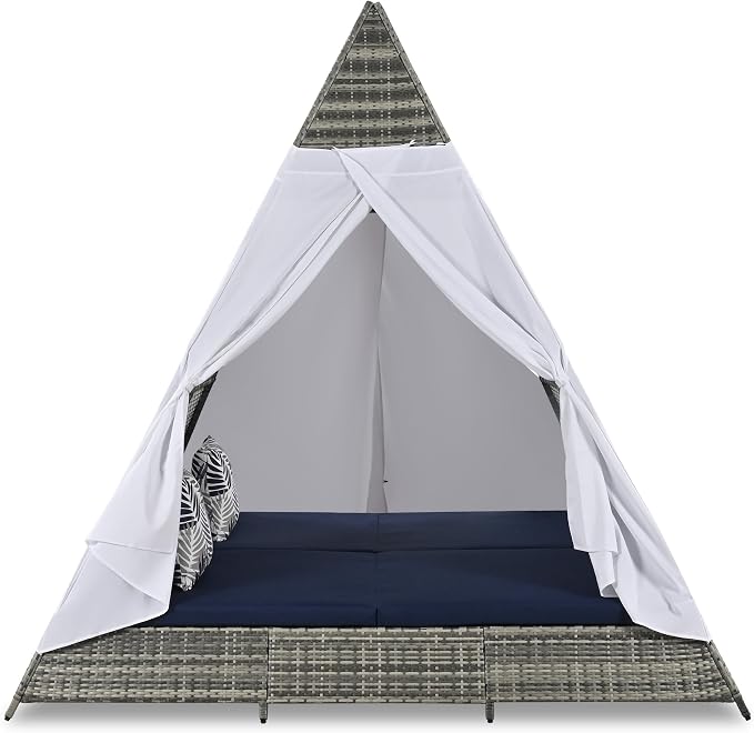 SOFTSEA Outdoor Sunbed with Cushions and Colorful Pillows, Patio Tent Shape - Image 9