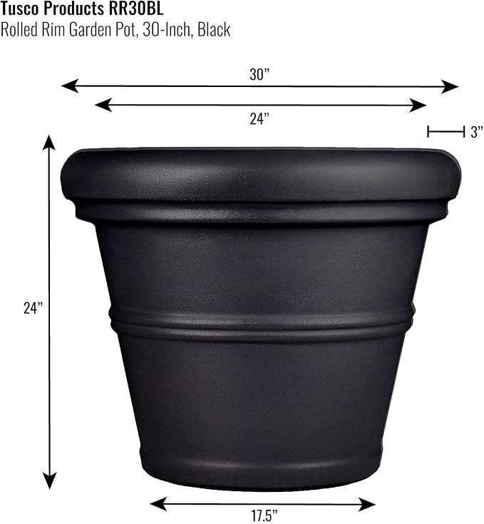 Tusco Products RR30BK Classic Rolled Rim Garden Planter - Image 2