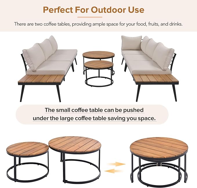 LUMISOL 6 Piece Patio Furniture Set, Outdoor Sectional Sofa Set - Image 7