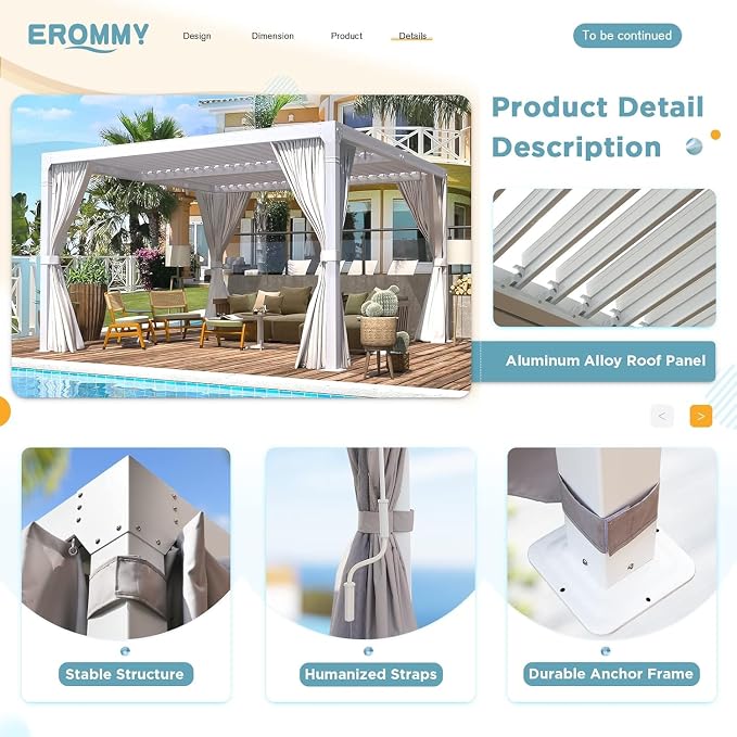 EROMMY Louvered Pergola 10' x 10' Outdoor Hard Top Pergola - Image 5