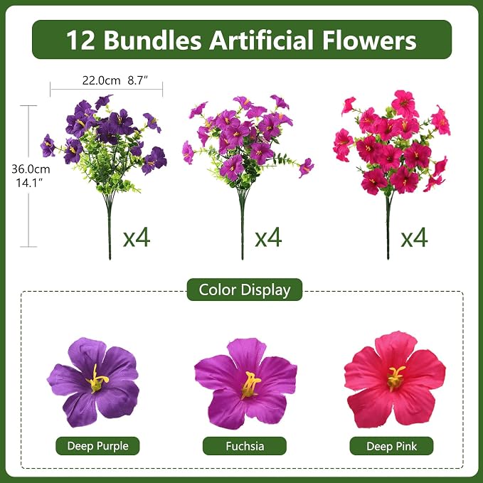 INQCMY Artificial Flowers for Outdoors Fake Plants Spring Decoration, 12 - Image 2
