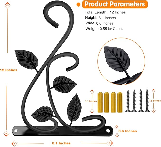 4 PCS Metal Hanging Hook Plants Brackets, 12 Inch Iron Wall Mount Bracket - Image 3