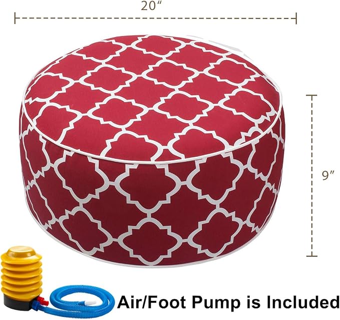 Outdoor/Indoor Inflatable Ottoman Pouf D20 xH9, All Weather Round Footstool - Image 2