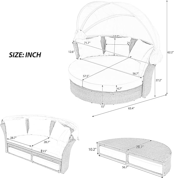 Merax All-Weather Outdoor Round Patio Daybed Conversation Sofa Set Wicker - Image 2