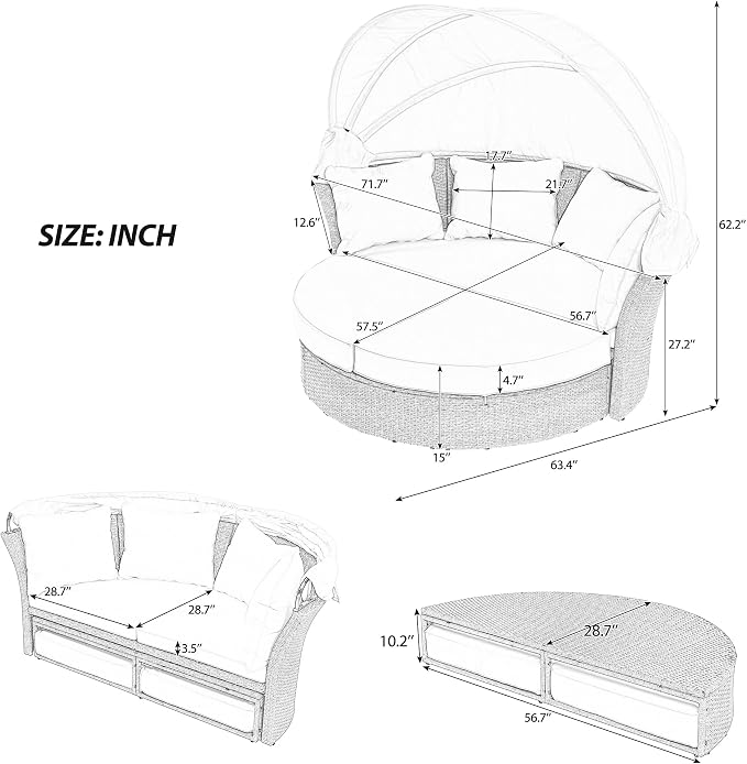 Merax All-Weather Outdoor Round Patio Daybed Conversation Sofa Set Wicker - Image 2