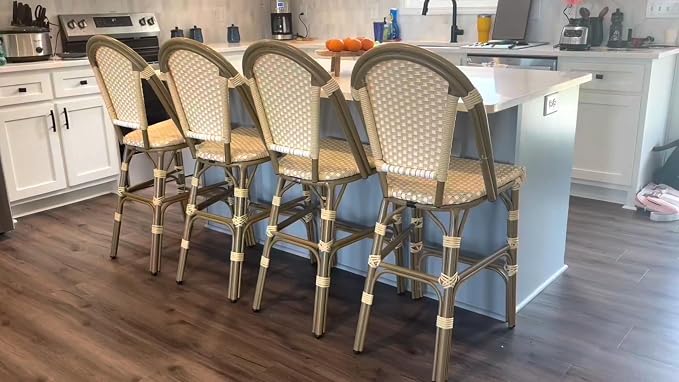 PURPLE LEAF French Bar Stool Set of 4 Bamboo Print Finish Patio Bar Stools - Image 3