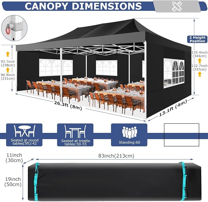 COBIZI Pop up Canopy Tent 13x26 Heavy Duty Gazebo - Image 4