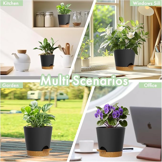 4 inch Self Watering Pots for Indoor Outdoor Plants, 6 Pack Plastic Flower - Image 6