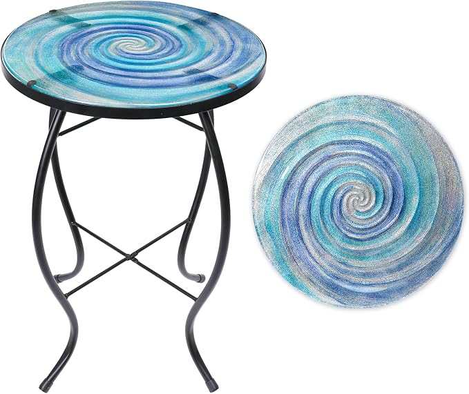 VCUTEKA Patio Side Table Outdoor Accent Table Small Mosaic Table Coffee Table by VCUTEKA