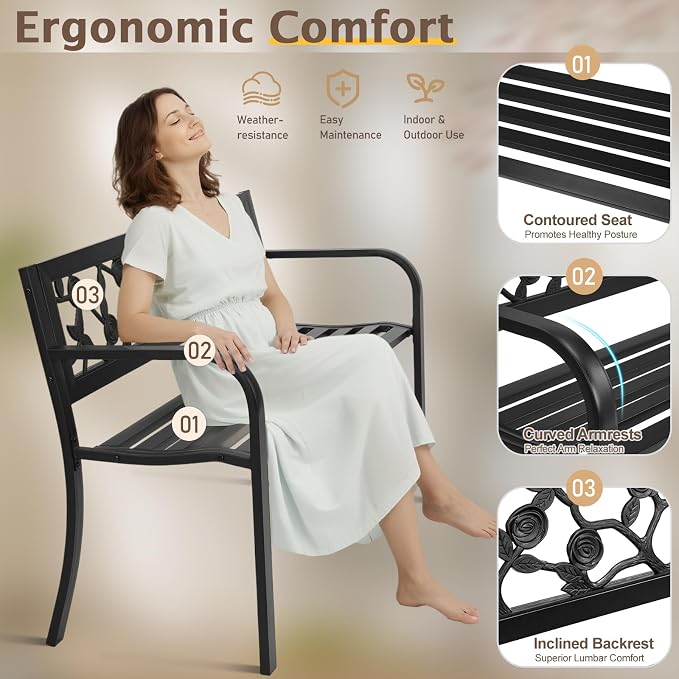 VINGLI Outdoor Metal Bench w/PVC Back - Image 5
