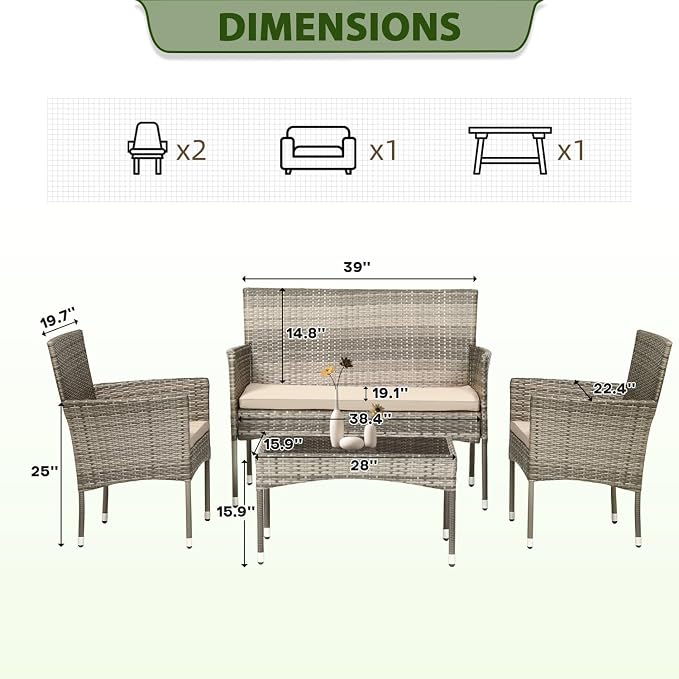 PayLessHere Outdoor Furniture Set 4 Pcs Modular Patio Furniture Set Water - Image 7