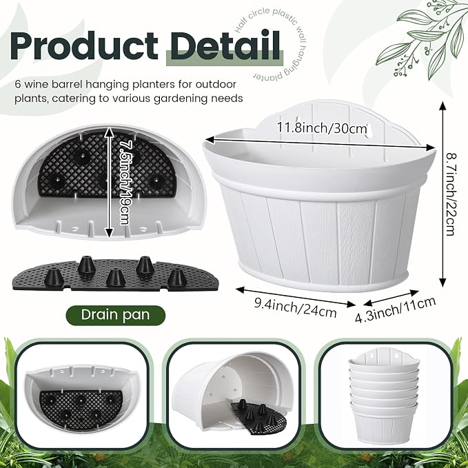 Layhit 6 Pcs Wall Hanging Planters Outdoor Pot Planter Wine Barrel Planter - Image 2