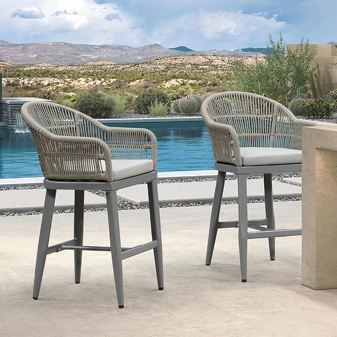 PURPLE LEAF Outdoor Counter Height Bar Stools Set of 2 Patio Metal Modern by PURPLELEAF